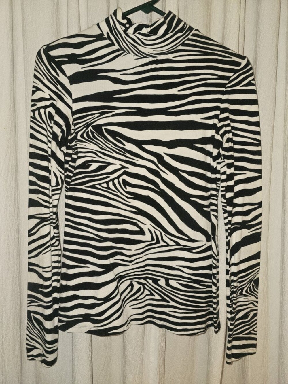 Express Zebra Print Mock Neck Long Sleeve Top Black White Size S